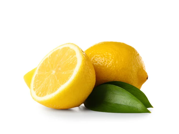 Lemons Leaves White Background — ストック写真