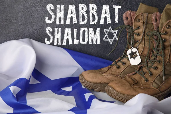 Flag of Israel, mobile phone and text SHABBAT SHALOM on wooden background  Stock Photo - Alamy