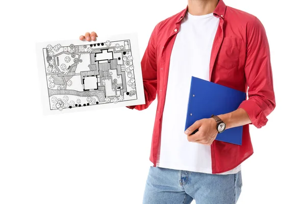 Young Male Landscape Designer New Project White Background — Stock Photo, Image