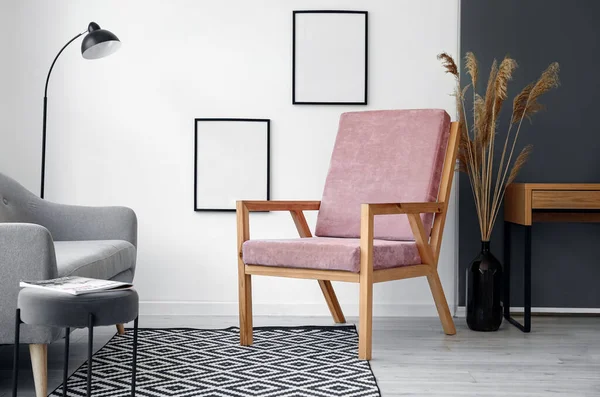 Stylish Pink Armchair Interior Room — Stock Photo, Image