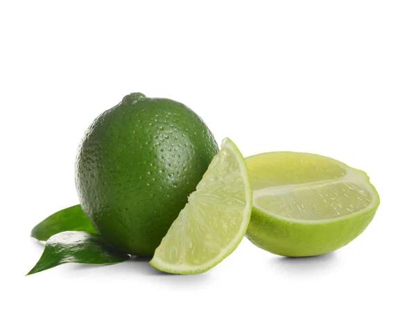 Verse Sappige Limoenen Witte Achtergrond — Stockfoto