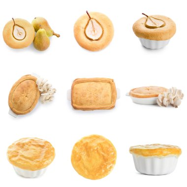 Beyaza izole edilmiş farklı çörekler. 