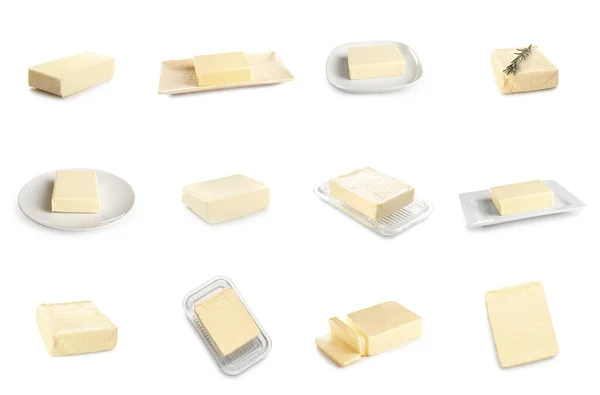 Conjunto Manteiga Fresca Isolada Branco — Fotografia de Stock