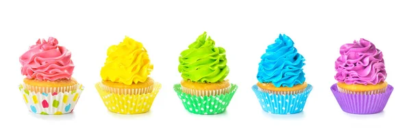 Set Colorful Cupcakes Isolated White — Stock Photo, Image