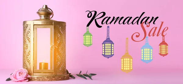 Muslim Lantern Text Ramadan Sale Pink Background — Stock Photo, Image