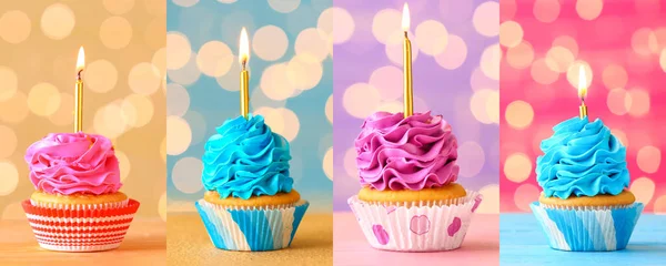 Collage Mit Bunten Geburtstagskuchen — Stockfoto