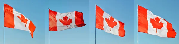 Conjunto Ondear Bandera Canadiense Contra Cielo Azul —  Fotos de Stock