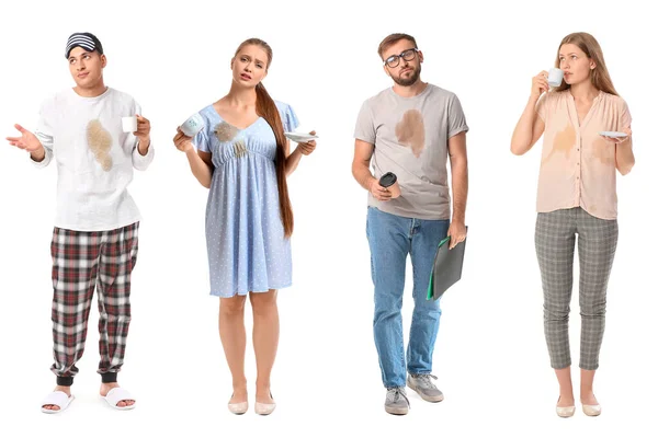 Confused People Coffee Stains Clothes Isolated White — Stock Photo, Image