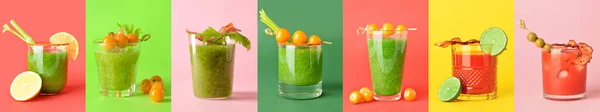Set Von Bloody Mary Cocktails Auf Buntem Hintergrund — Stockfoto