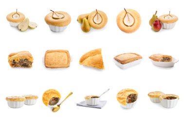 Beyaza izole edilmiş farklı lezzetli çörekler. 