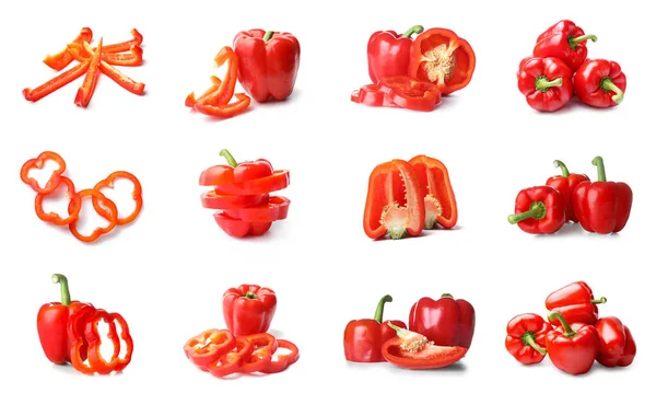 Set Ripe Red Bell Pepper Isolated White — Stock Photo, Image