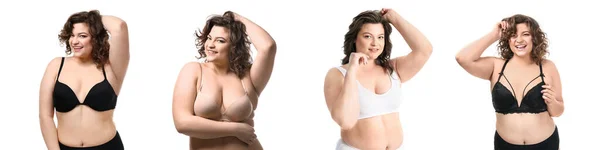 Sada Velikost Žena Různých Spodním Prádle Bílém Pozadí — Stock fotografie