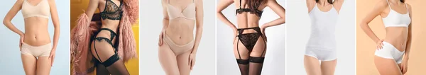 Collage Beautiful Women Different Underwear — Stock Photo, Image