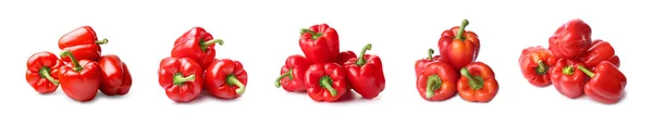Set Ripe Red Bell Pepper Isolated White — Stock Photo, Image