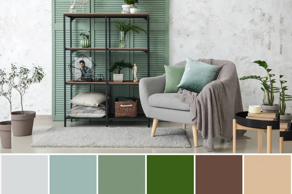 Interior Modern Room Armchair Folding Screen Different Color Samples — ストック写真