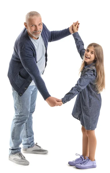 Senior Man His Little Granddaughter Holding Hands White Background — Stock Photo, Image