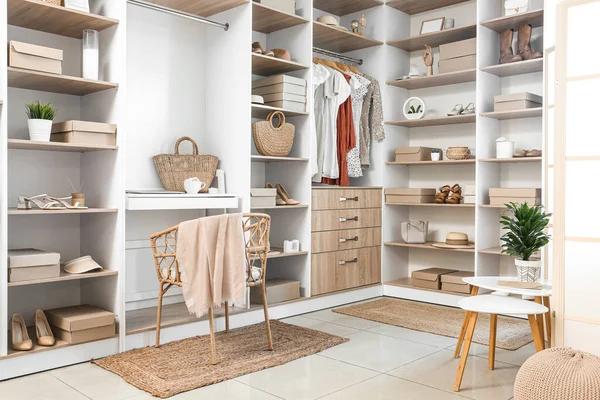 Interior Modern Wardrobe Shelves Workplace — Stock Photo, Image