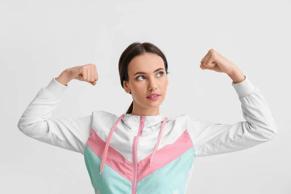 Strong Young Woman Light Background Immunity Concept — Stock Photo, Image