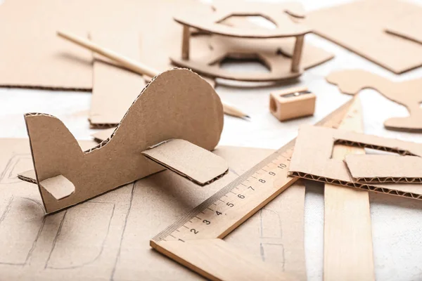 Cardboard Plane Toy Materials White Background Closeup — Stock Photo, Image