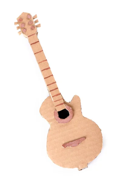 Brinquedo Guitarra Papelão Fundo Branco — Fotografia de Stock