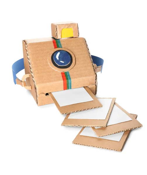 Cardboard Photo Camera Pictures White Background — Stock Photo, Image