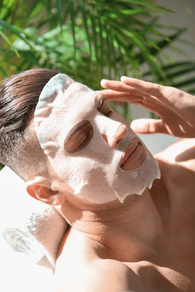 Handsome Man Facial Mask Taking Bath Home Closeup — Stock Photo, Image