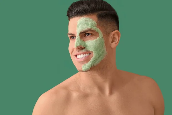 Handsome Man Bubble Mask Green Background — Stock Photo, Image