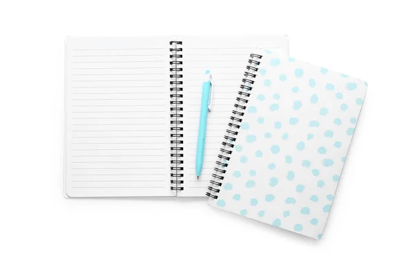 Notebooks Pen White Background Top View — Stock Photo, Image
