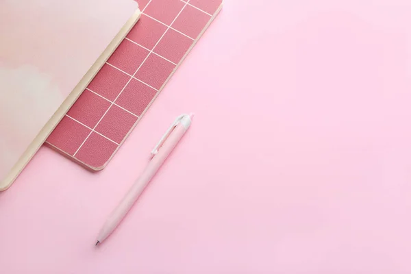Notebooks Pen Pink Background — Stock Photo, Image