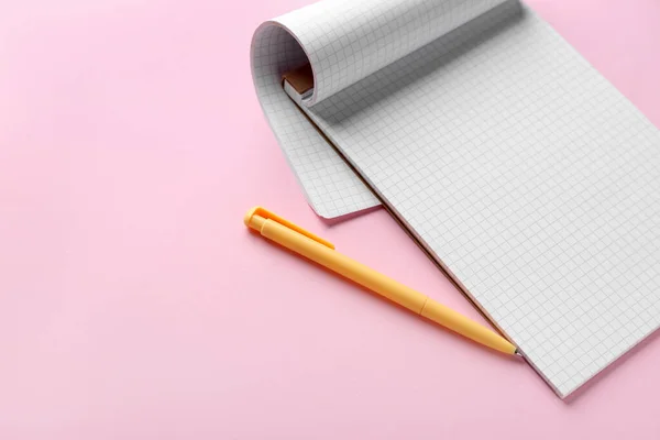 Notebook Pen Pink Background — Stock Photo, Image