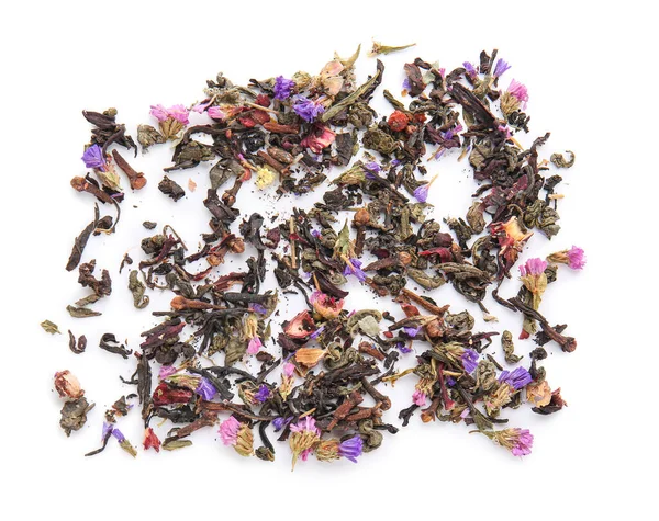 Suchý Čaj Listy Květiny Izolované Bílém — Stock fotografie