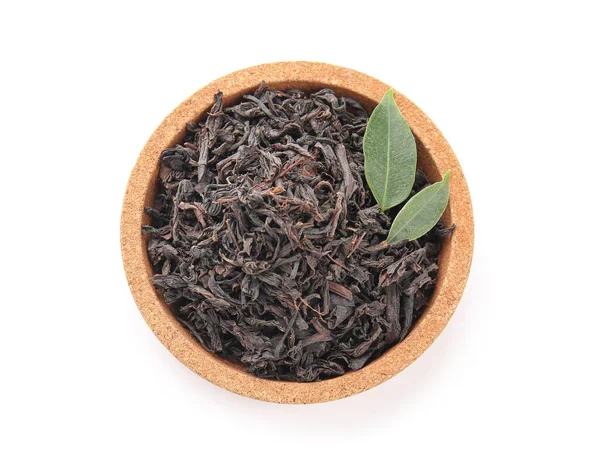 Miska Suchymi Liśćmi Herbaty Izolowane Białym Widok Góry — Zdjęcie stockowe