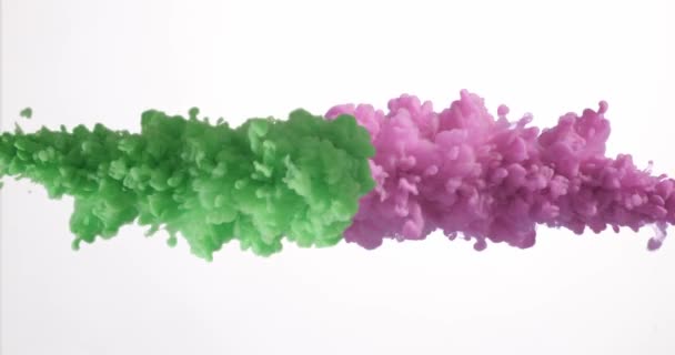 Abstract Splashes Green Pink Paint Water White Background — Stock Video