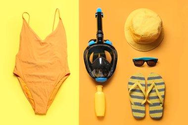 Renkli şnorkel maskeli kadın plaj aksesuarları