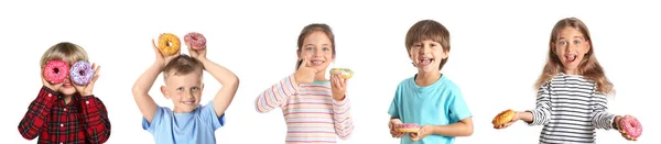 Set Von Niedlichen Kleinen Kindern Mit Süßen Donuts Isoliert Auf — Stockfoto