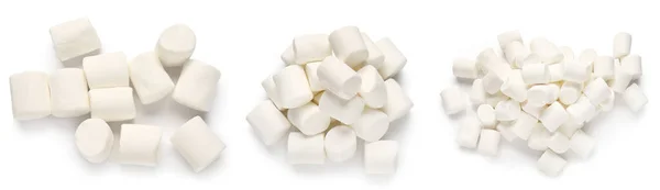 Uppsättning Välsmakande Marshmallows Isolerade Vit — Stockfoto