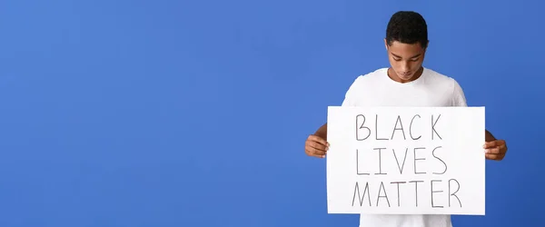 Menino Adolescente Afro Americano Triste Segurando Cartaz Com Texto Black — Fotografia de Stock