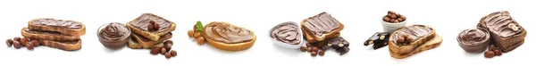 Sandwiches Tasty Chocolate Nut Butter White Background — Stock Photo, Image