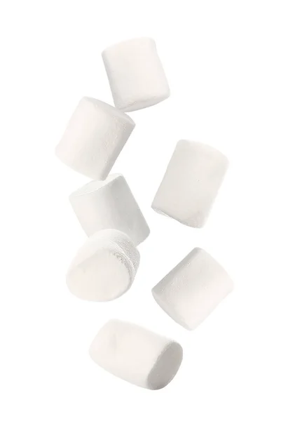 Smaklig Flygande Marshmallows Vit Bakgrund — Stockfoto