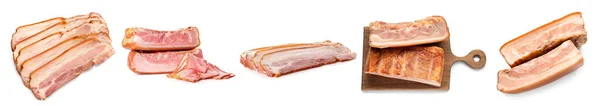 Gustoso Bacon Affumicato Sfondo Bianco — Foto Stock