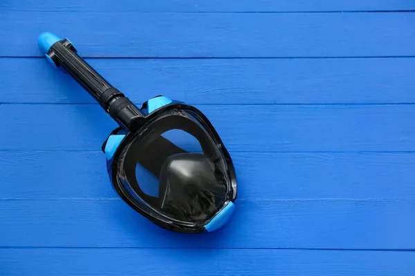 Modern Snorkeling Mask Blue Wooden Background — Stock Photo, Image