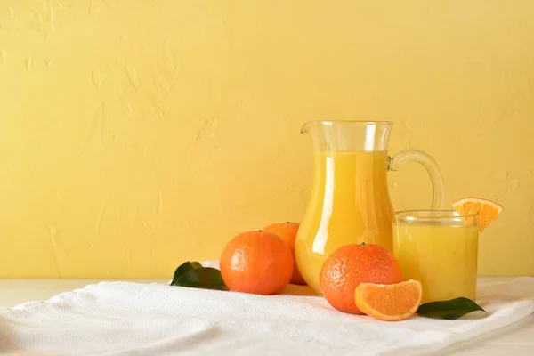 Jug Glass Fresh Tangerine Juice Table — Stock Photo, Image