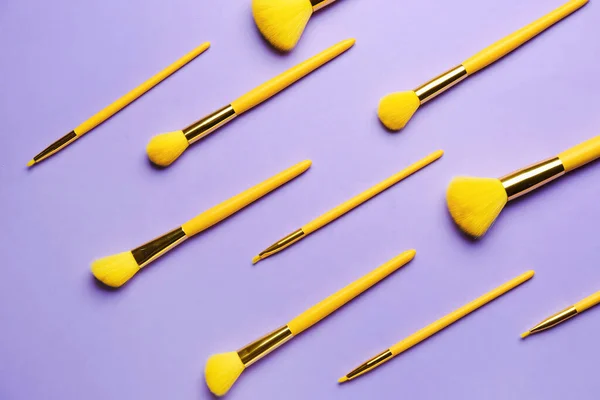 Set Beautiful Makeup Brushes Purple Background — Stock Photo, Image