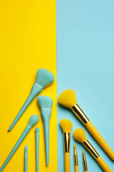 Set Different Makeup Brushes Color Background — Stock Photo, Image