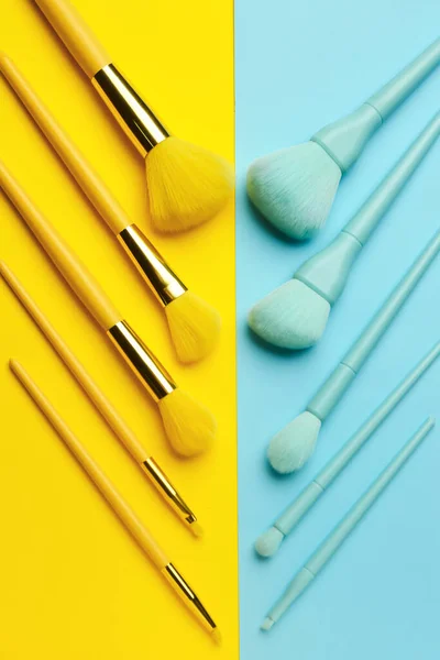 Set Different Makeup Brushes Color Background — Stock Photo, Image