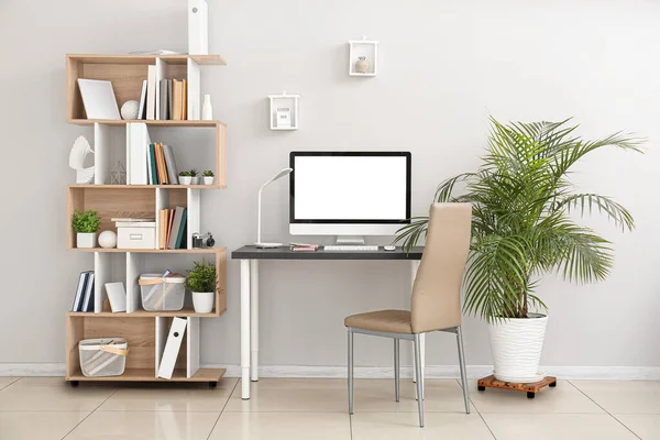 Interior Light Office Workplace Houseplants Shelving Unit — Stock Photo, Image