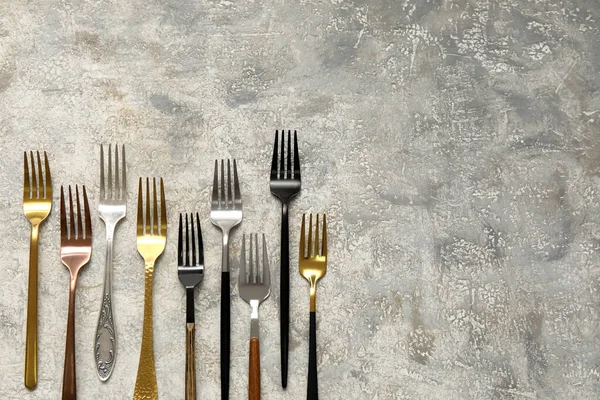 Many Different Forks Light Background Top View — Stock Photo, Image