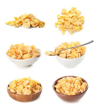 Beyaz arka planda lezzetli mısır gevrekleri.