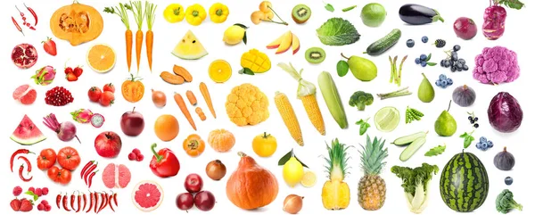 Conjunto Frutas Legumes Frescos Sobre Fundo Branco — Fotografia de Stock