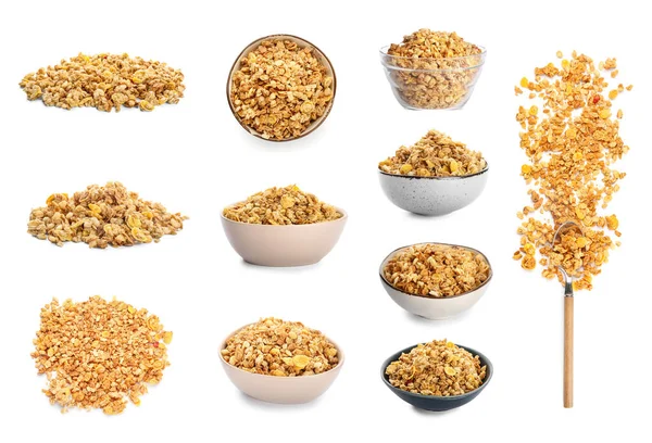 Set Tasty Granola White Background — Stock Photo, Image